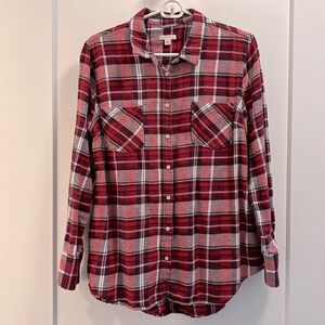 🆕 Merona XL Red Black and White Plaid Button-Down Flannel